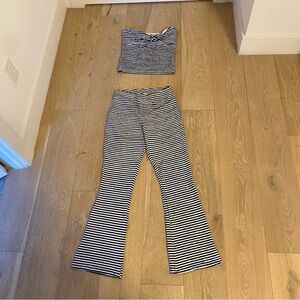 Maeve Navy and White Striped Flared Pants Set